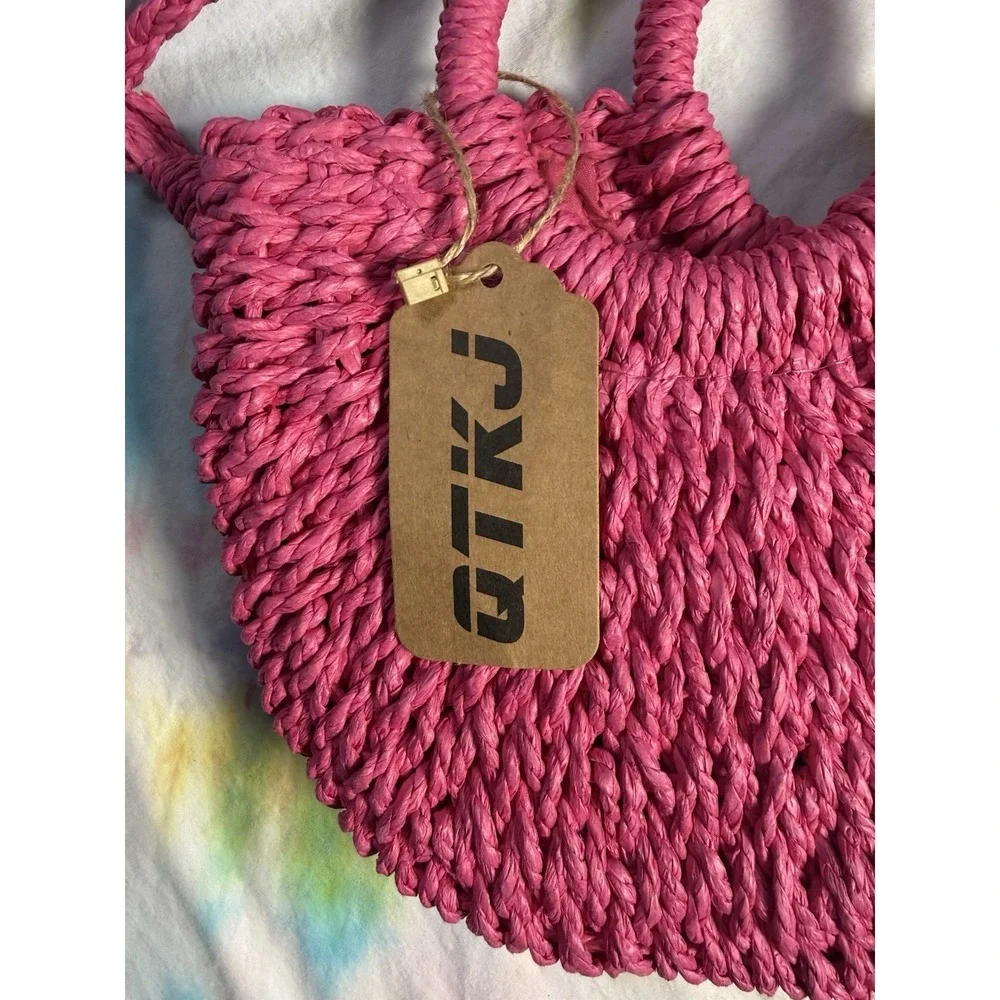 Handwoven Straw Rattan Half-moon Beach Handbag Large Capacity Women Summer NWT